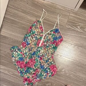 Victoria secret gold label 80s vintage floral Print Romper sheer